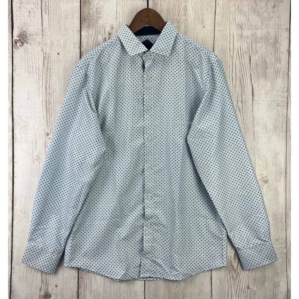 Alex Vando Men's Blue Diamond Print Long Sleeve Dress Shirt Medium Excellent